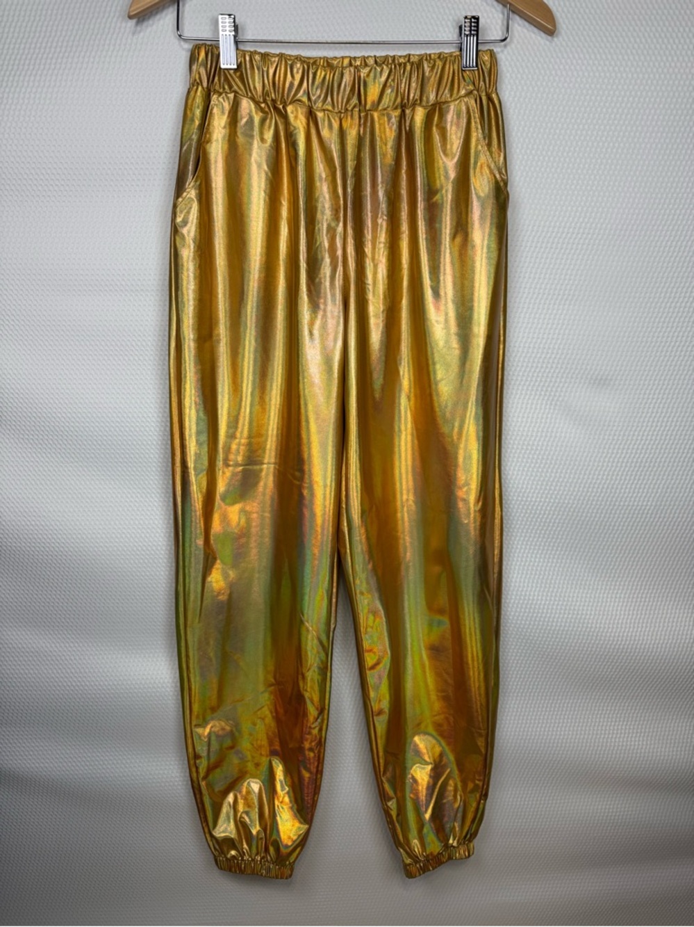 PUMPKINO Gold Holographic Jogger Pants Metallic Festival Rave Y2K Size Small